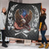 US Independence Day Navy Glory Flying Eagle Claw With US Flag Premium Quilt Blanket 1