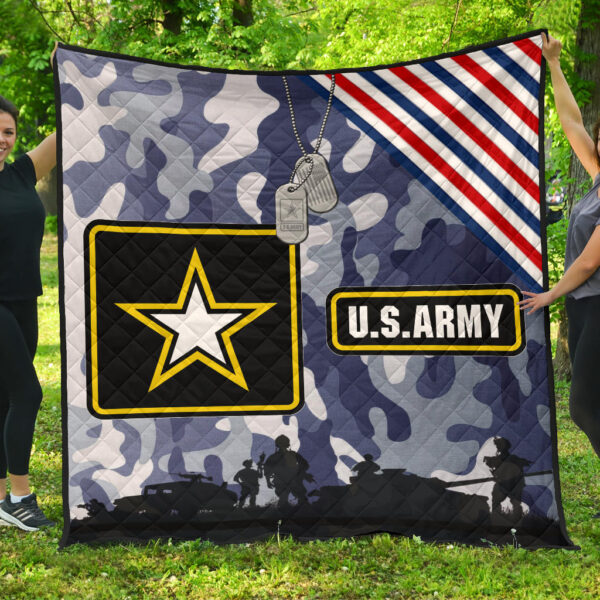 US Independence Day US Army Silhouette Star Tags Premium Quilt Blanket