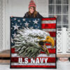 US Independence Day U.S Navy Eagle On American Flag Premium Quilt Blanket 3