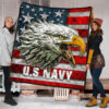 US Independence Day U.S Navy Eagle On American Flag Premium Quilt Blanket 1