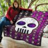 Valentine Premium Quilt - Chibi Skull Evil Horn Monster Patterns Purple And Black Quilt Blanket 11