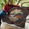 Valentine Premium Quilt - Colored Mandala Skull Background Roses From Eye Quilt Blanket 11