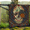 Valentine Premium Quilt - Colored Mandala Skull Background Roses From Eye Quilt Blanket 13