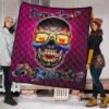 Valentine Premium Quilt - Colorful Rap Skull Wearing Glasses Loving Explode Quilt Blanket 1