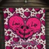 Valentine Premium Quilt Couple Skull Love Life Happy Valentine Day Pink Heart Patterns Quilt Blanket 7