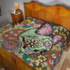 Valentine Premium Quilt - Drawing Floral Skull Blinding Valentine Quilt Blanket 19