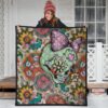 Valentine Premium Quilt - Drawing Floral Skull Blinding Valentine Quilt Blanket 3