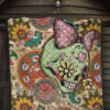 Valentine Premium Quilt - Drawing Floral Skull Blinding Valentine Quilt Blanket 7