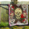 Valentine Premium Quilt - Floral Skulls With Roses Patterns Quilt Blanket 13