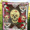 Valentine Premium Quilt - Floral Skulls With Roses Patterns Quilt Blanket 5