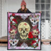 Valentine Premium Quilt - Floral Skulls With Roses Patterns Quilt Blanket 3