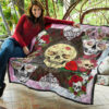 Valentine Premium Quilt - Floral Skulls With Roses Patterns Quilt Blanket 11