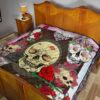 Valentine Premium Quilt - Floral Skulls With Roses Patterns Quilt Blanket 19