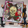 Valentine Premium Quilt - Floral Skulls With Roses Patterns Quilt Blanket 1