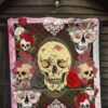 Valentine Premium Quilt - Floral Skulls With Roses Patterns Quilt Blanket 7