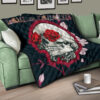 Valentine Premium Quilt - Golden Skull On Bunch Of Rose Flower Love Quilt Blanket 17