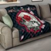 Valentine Premium Quilt - Golden Skull On Bunch Of Rose Flower Love Quilt Blanket 15