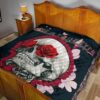 Valentine Premium Quilt - Golden Skull On Bunch Of Rose Flower Love Quilt Blanket 19