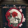 Valentine Premium Quilt - Golden Skull On Bunch Of Rose Flower Love Quilt Blanket 7