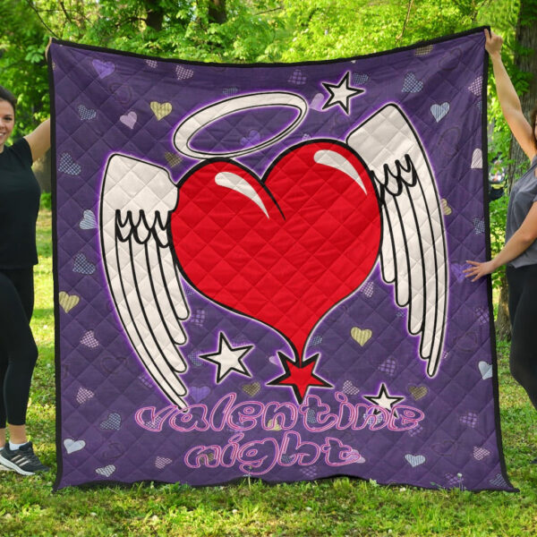 Valentine Premium Quilt Heart Wings With Halo Romantic Valentine Night Quilt Blanket