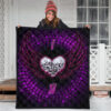 Valentine Premium Quilt - I Love You Purple Skull Heart With Wings Quilt Blanket 3