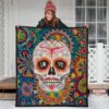 Valentine Premium Quilt - Mandala Skull Tattoo Love Eyes Colorful Quilt Blanket 3