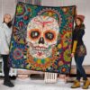 Valentine Premium Quilt - Mandala Skull Tattoo Love Eyes Colorful Quilt Blanket 1