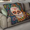 Valentine Premium Quilt - Mandala Skull Tattoo Love Eyes Colorful Quilt Blanket 15