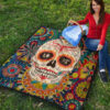 Valentine Premium Quilt - Mandala Skull Tattoo Love Eyes Colorful Quilt Blanket 9