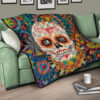 Valentine Premium Quilt - Mandala Skull Tattoo Love Eyes Colorful Quilt Blanket 17