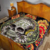 Valentine Premium Quilt - Mandala Skull Wearing Headphones Orange Artwork Quilt Blanket 19