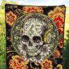 Valentine Premium Quilt - Mandala Skull Wearing Headphones Orange Artwork Quilt Blanket 5