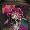 Valentine Premium Quilt - Mosaic Skull Wearing Rose Crown Sick Love Quilt Blanket 7