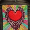 Valentine Premium Quilt Red Heart With Wings Flight Rainbow Vintage Background Quilt Blanket 7