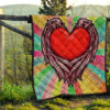 Valentine Premium Quilt Red Heart With Wings Flight Rainbow Vintage Background Quilt Blanket 13