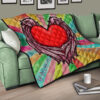 Valentine Premium Quilt Red Heart With Wings Flight Rainbow Vintage Background Quilt Blanket 17