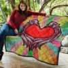 Valentine Premium Quilt Red Heart With Wings Flight Rainbow Vintage Background Quilt Blanket 11