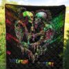 Valentine Premium Quilt - Skeleton Couple Colorful Rainbow Bright Smoke Quilt Blanket 5