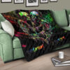 Valentine Premium Quilt - Skeleton Couple Colorful Rainbow Bright Smoke Quilt Blanket 17