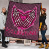 Valentine Premium Quilt Skeleton Hands In Melting Heart Valentine Pink Text Quilt Blanket 1