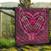 Valentine Premium Quilt Skeleton Hands In Melting Heart Valentine Pink Text Quilt Blanket 13