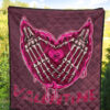 Valentine Premium Quilt Skeleton Hands In Melting Heart Valentine Pink Text Quilt Blanket 5