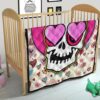 Valentine Premium Quilt - Skull In Love Heart Eyes Colorful Patterns Quilt Blanket 21