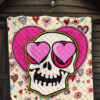 Valentine Premium Quilt - Skull In Love Heart Eyes Colorful Patterns Quilt Blanket 7