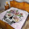 Valentine Premium Quilt - Skull Wearing Glasses And Flowers Crown Pink Quilt Blanket 19