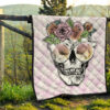 Valentine Premium Quilt - Skull Wearing Glasses And Flowers Crown Pink Quilt Blanket 13