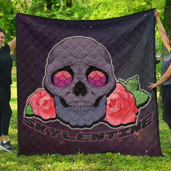 Valentine Premium Quilt – Skull With Roses Green Galaxy Sky Skylentine Quilt Blanket