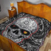 Valentine Premium Quilt - Tattooed Skull Rose Heart In Eyes Black White Pattern Quilt Blanket 19