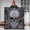 Valentine Premium Quilt - Tattooed Skull Rose Heart In Eyes Black White Pattern Quilt Blanket 3