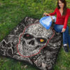 Valentine Premium Quilt - Tattooed Skull Rose Heart In Eyes Black White Pattern Quilt Blanket 9